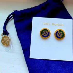 Tory Burch Split Circle Enamel Stud Earring Half Green & Blue